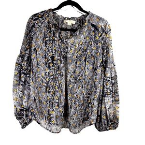 Love stitch long sleeve bohemian boho peasant blouse ‎ gold metallic print Sz S